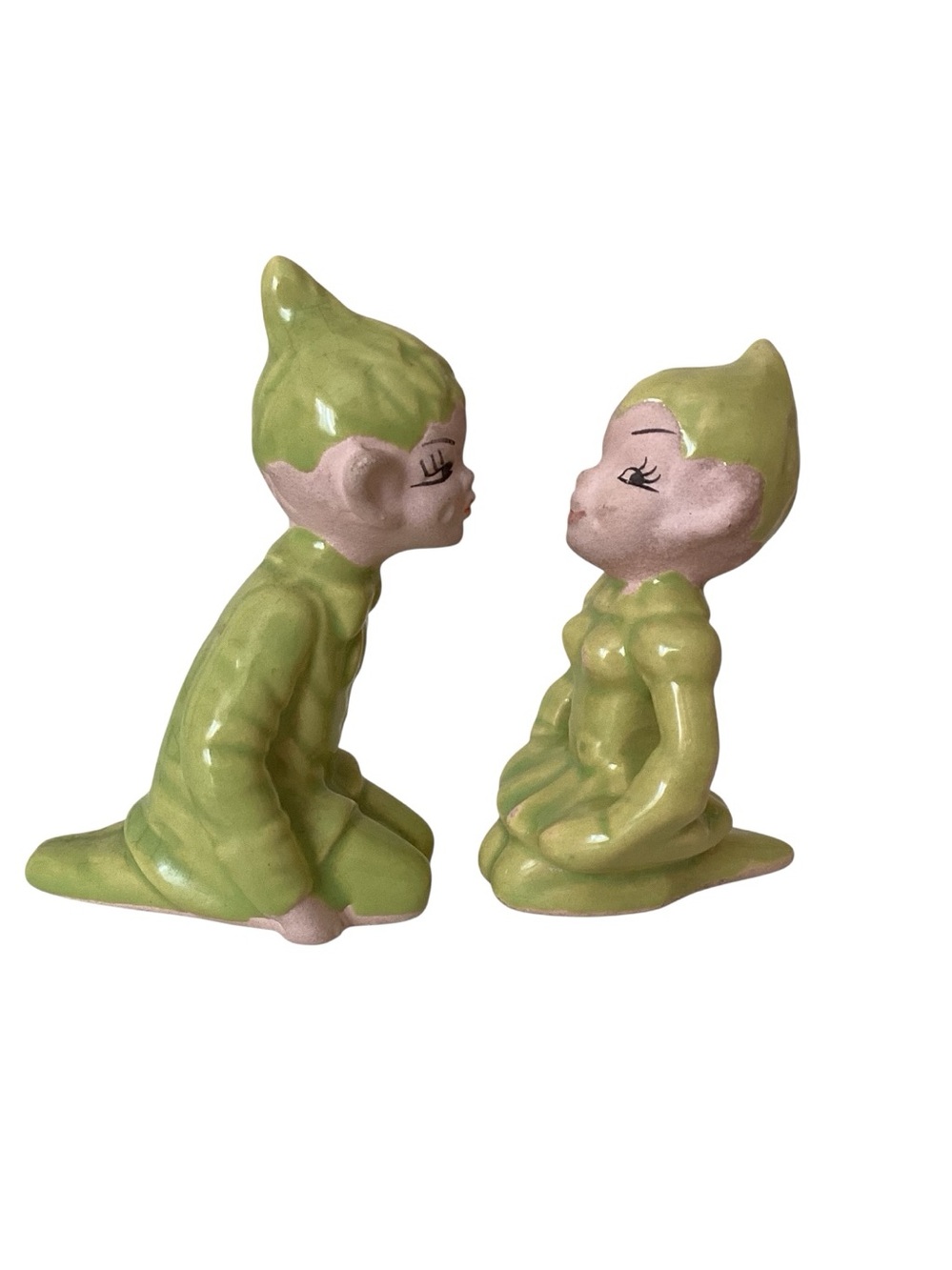 Vintage 50’s Gilner Pixie Elves Kissing Boy and Girl Pair Chartreuse